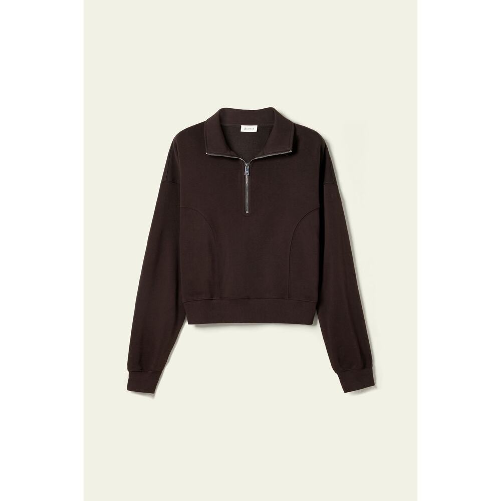 Lilysilk Heirloom '89 Half-zip Espresso Cotton Mulberry Silk Blend Pullover Sz L - Picture 12 of 12